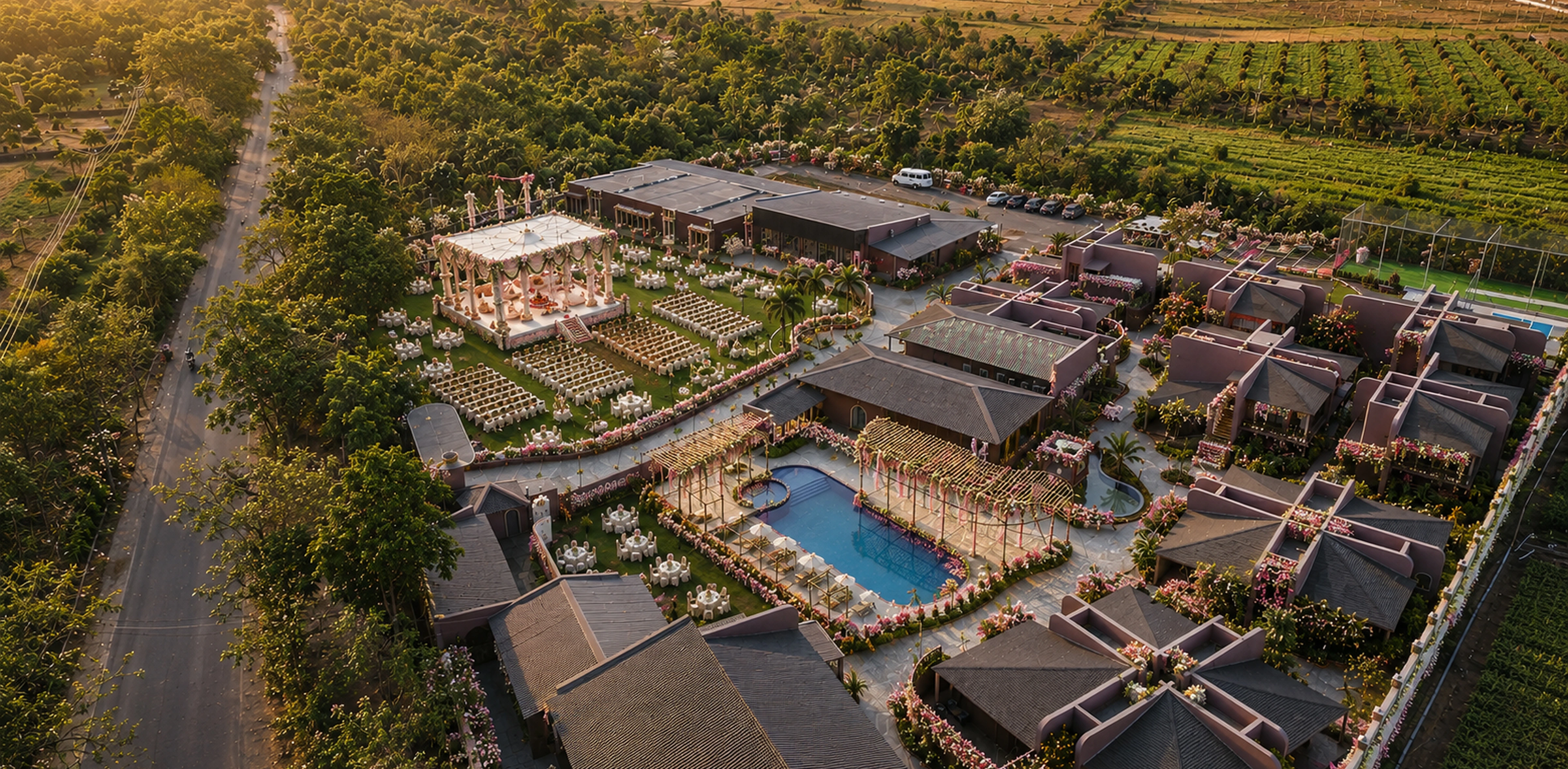 WildCalm aerial view with wedding setup